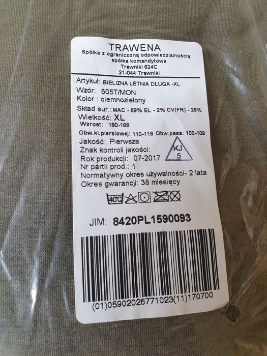 Bielizna letnia długa kolor khaki