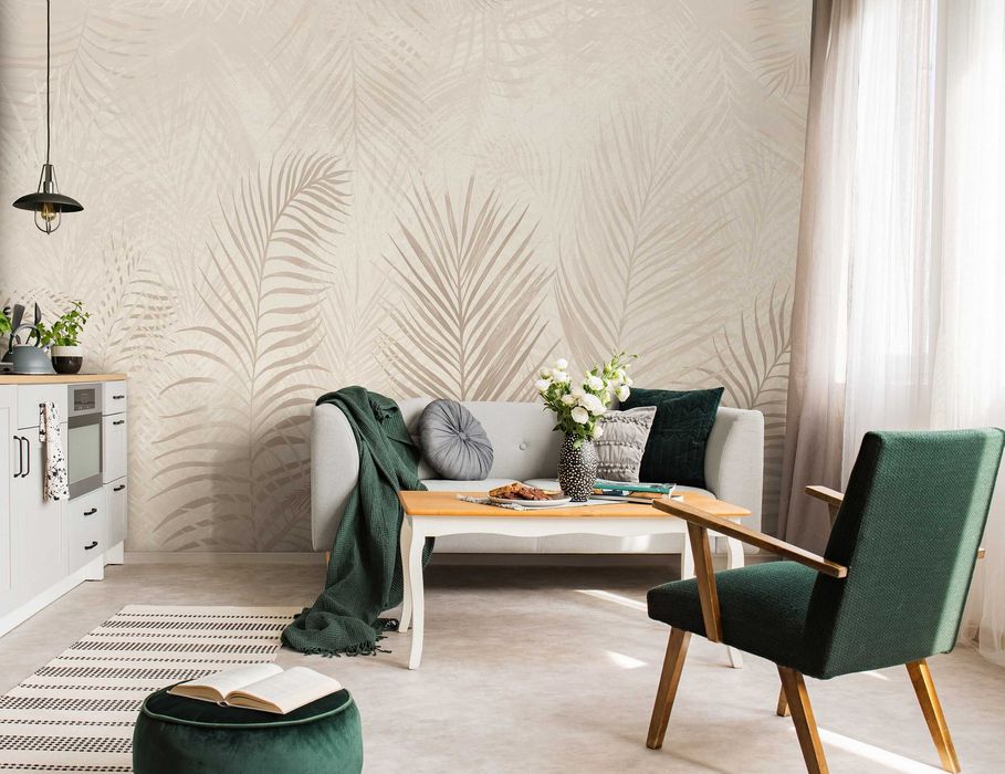 Fototapeta Liście Beż Boho Do Pokoju Na Twój Rozmiar + KLEJ