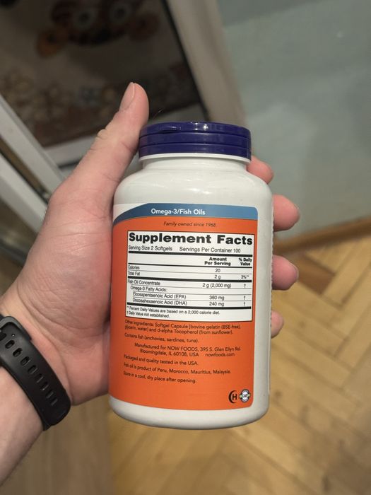 Омега 3 NOW Foods 200шт 1000мг 1000mg Риб'ячий жир, рыбий жир США Omega 3