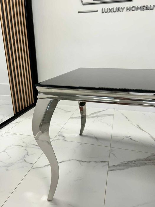 Stół elegance glamour srebrny z czarnym szkłem 160x90