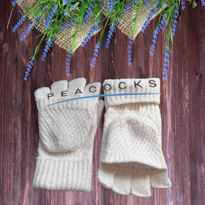 Peacocks Теплые женские перчатки митенки молочные