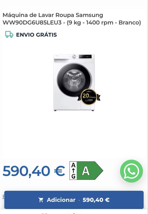 Vendo maquina como nova da Samsung referencia WW90DG6U85LEU3