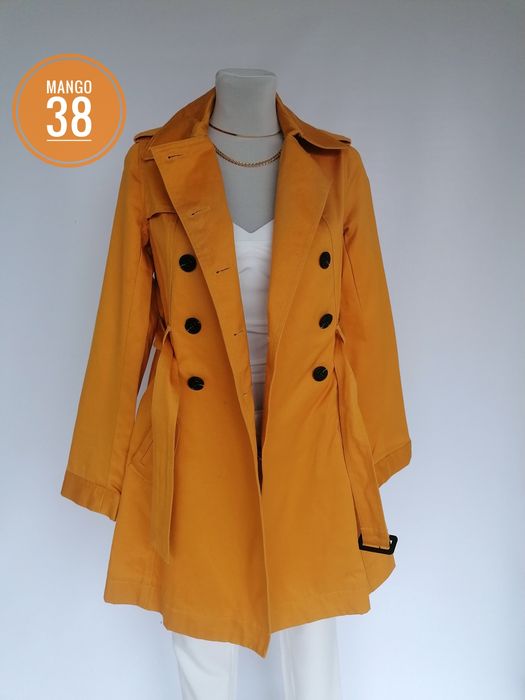 Żółty płaszcz trencz damski Mango 38 M