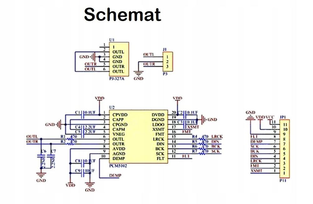 Moduł DAC dekoder PCM I2S audio PCM5102A Rpi + przewody