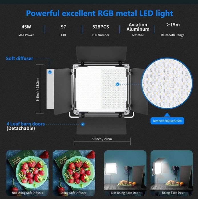 Neewer Light 530PRO RGB Luz de vídeo refletor LED + softbox + mala