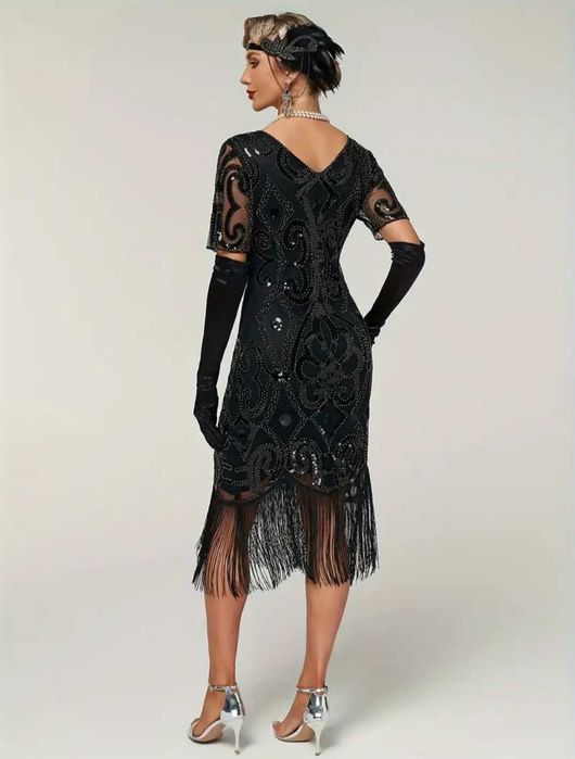 Elegancka sukienka lata 20, Flapper Gatsby cekiny, r. M Sylwester karnawał