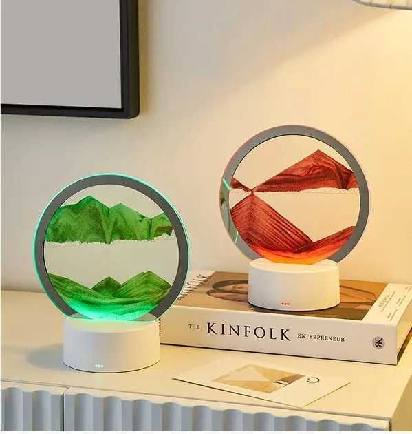 Настольная LED лампа ночник RGB Песочные часы 3D Sandscape