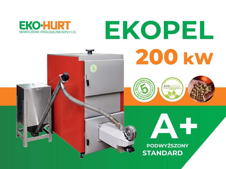 Kocioł na pellet EKOPEL 200kW A+ certyfikat ECODESIGN 5 klasa dotacje