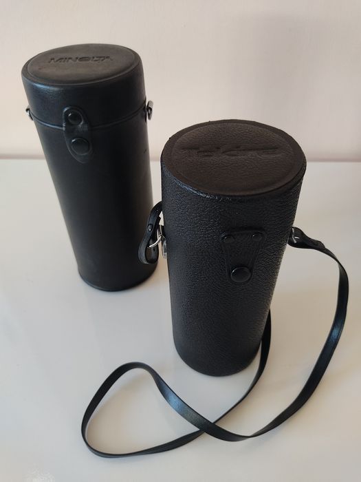 Caixas/bolsas em couro para lentes/câmaras