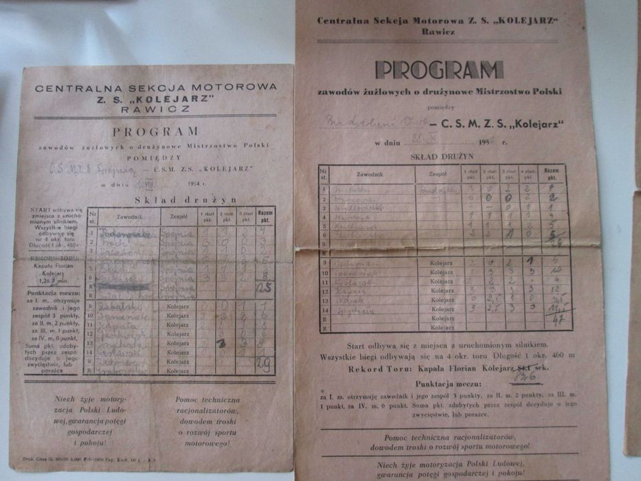 Programy Żużlowe Rawicz 1954/59 Wrocław Gniezno Łódż Rzeszów Warszawa