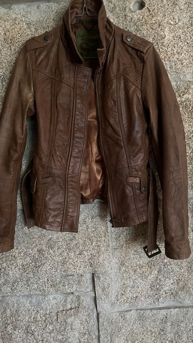 Casaco de pele castanho