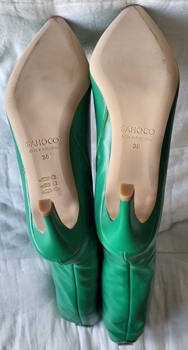 Botas Altas de Tacão Sahoco, Verdes, Tamanho 38, Originais, Novas