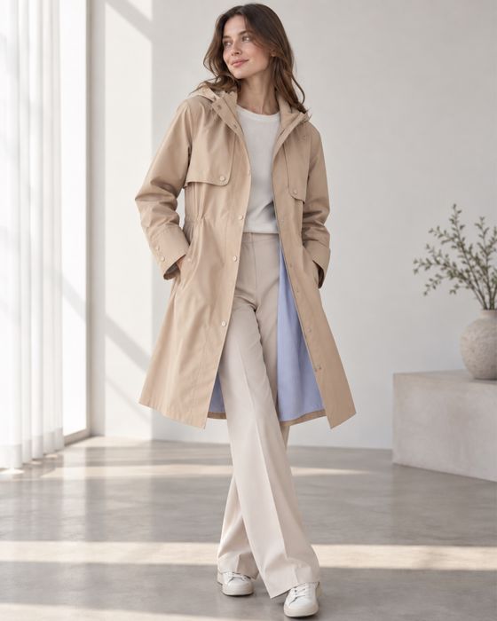 Плащ тренч Mango Suit бежевий з капюшоном, розмір S-M