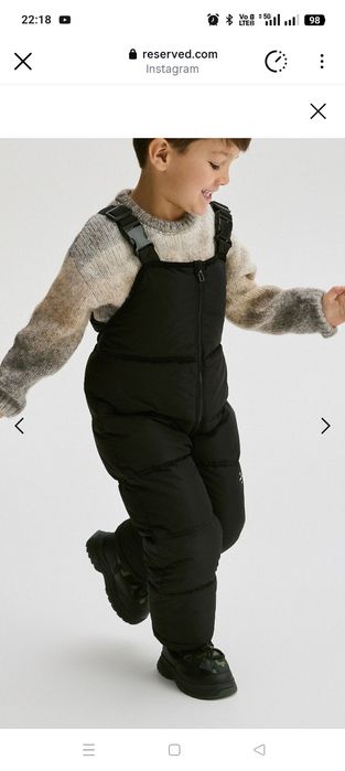 Kombinezon i spodnie zimowe ocieplane czarne rękawiczki Reserved 98