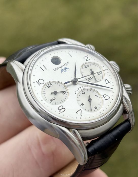 Longines chronograf 1995r. 38mm b/k Pelen zestaw zegarek