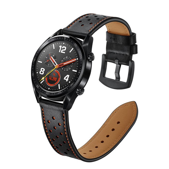 Bracelete Pele Preta com Prespontos Laranja 22mm