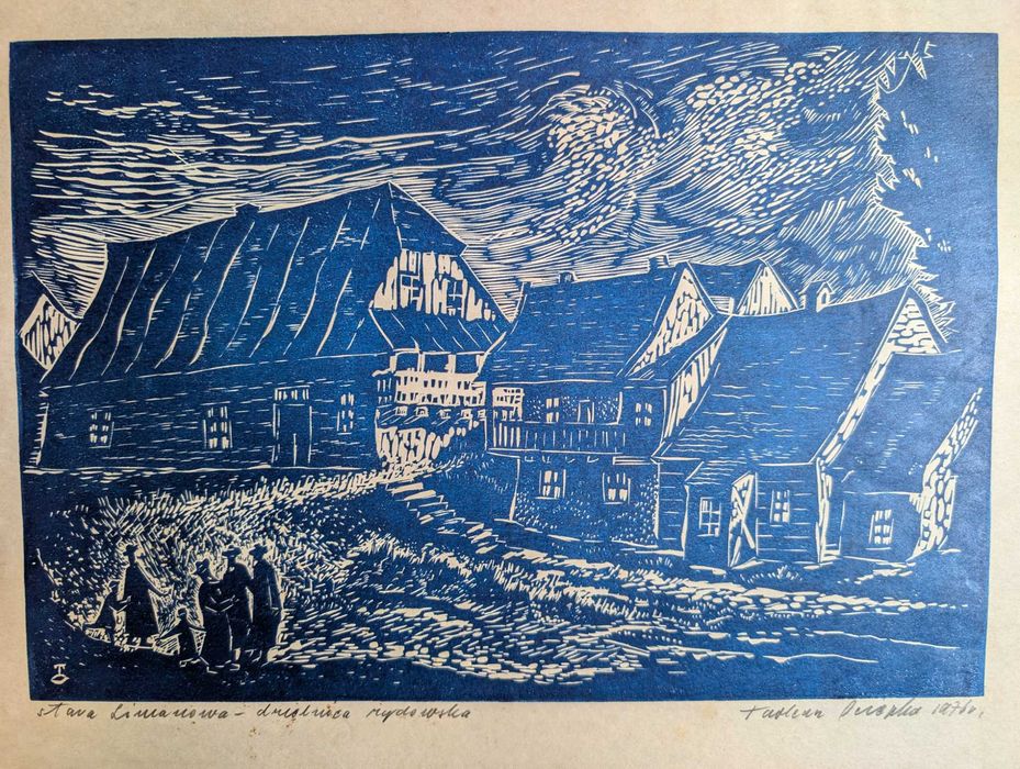 Tadeusz Ociepka – „Stara Limanowa – dzielnica żydowska”, 1976 oryginalna grafika
