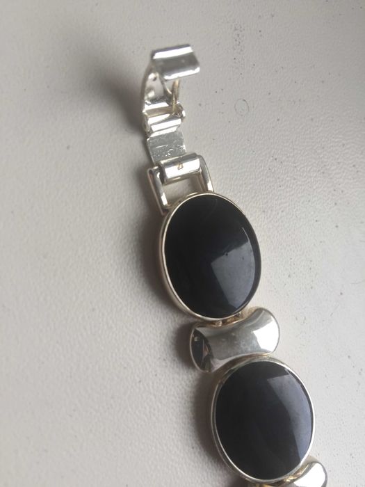 Кулон + кліпси, браслет з чорним агатом