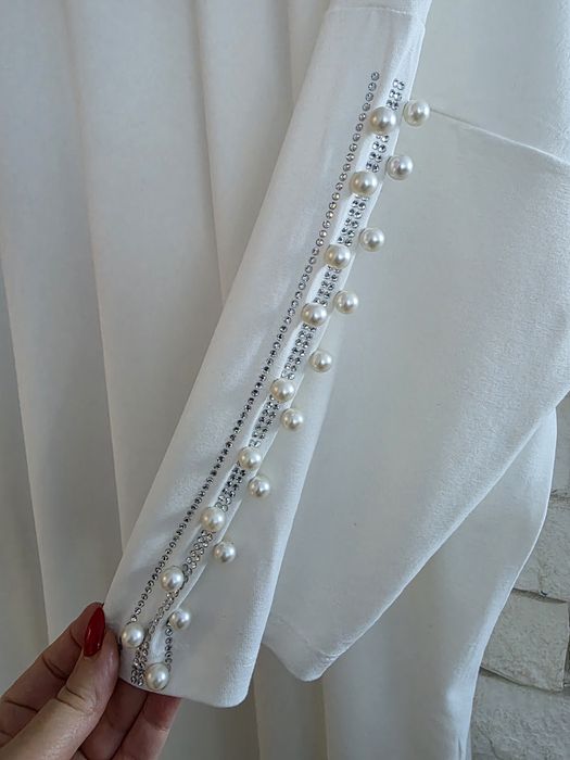 Overchic unikatowa tunika perełki tiul kwiatki 3d plus size 52 54