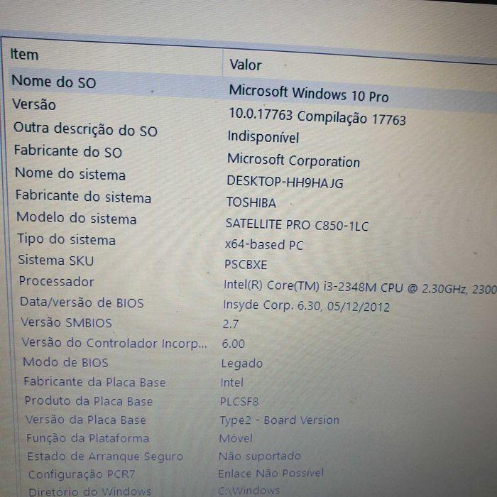 motherboard Toshiba C850 proc i3-2348M testada a funcionar s anomalia