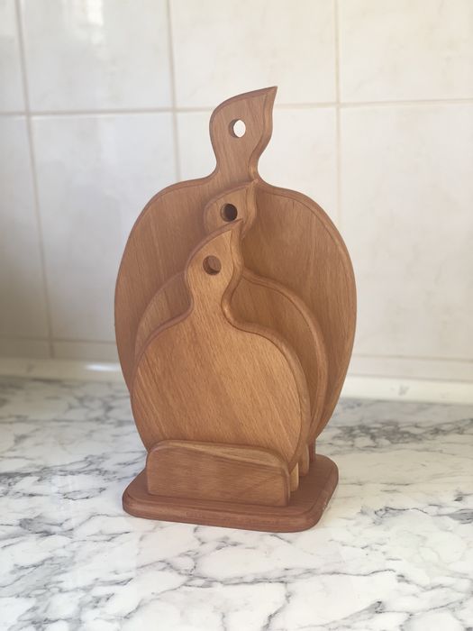 Набір дошок. Дошка для нарізання | Підставки для чашок | Хлібниця