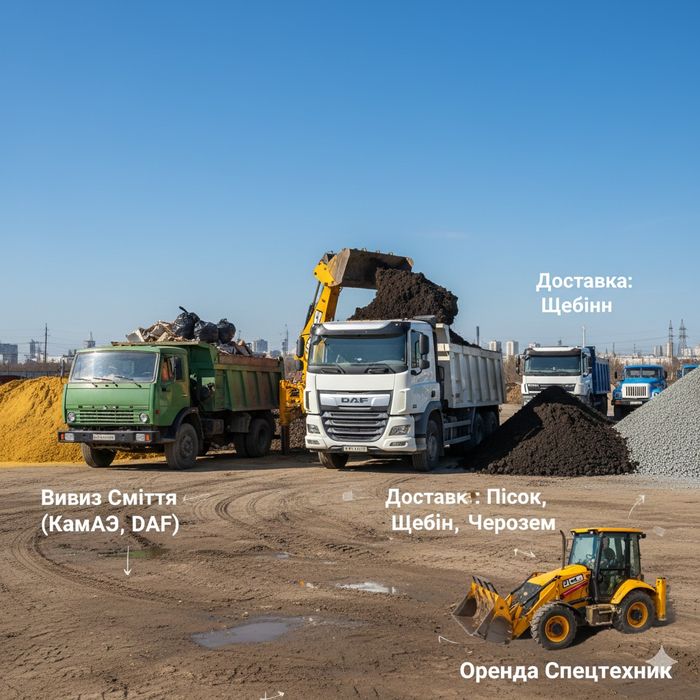 Комплекс Послуг 2-в-1: Вивіз Сміття + Доставка Материалів | Оренда