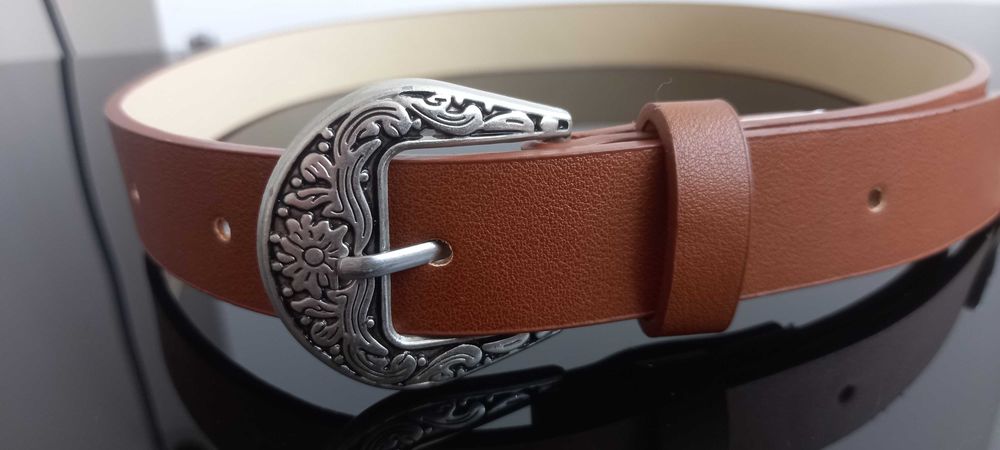 pasek Zara brązowy klamra folk boho