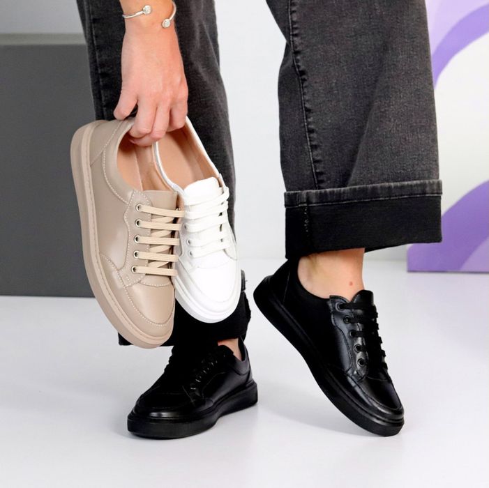Шкіряні білі кеди, чорні шкіряні кеди, бежеві кеди