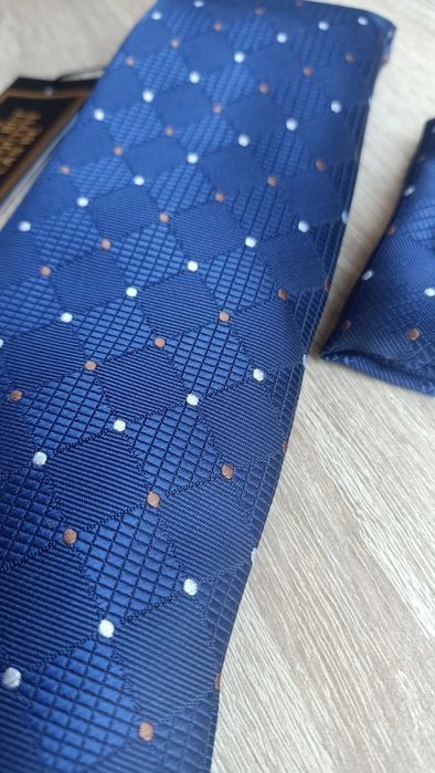 Elegancki Zestaw Krawat Poszetka Spinki Wesele - Niebieski CJ25