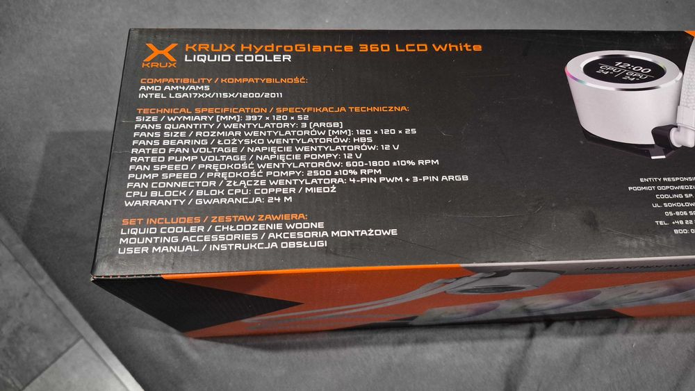 NOWE Chłodzenie Krux HydroGlance 360 ARGB LCD White