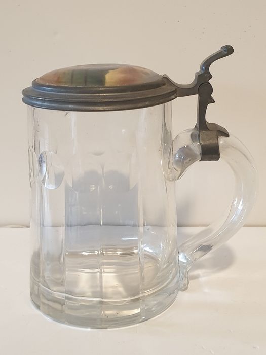 Antiga caneca de cerveja bávara com 2 imagens eróticas pintadas à mão