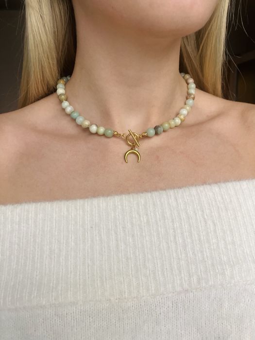 Naszyjnik kamienie naturalne nowe stal szlchetna amazonit