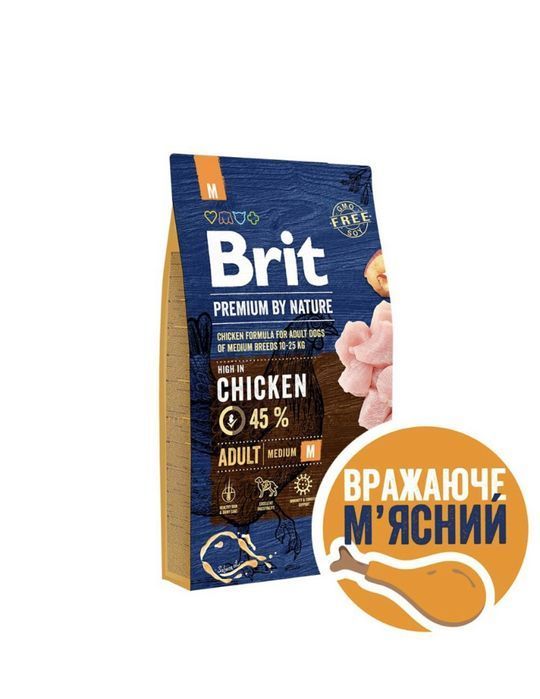 Корм Brit Premium Dog Adult M з куркою 15кг