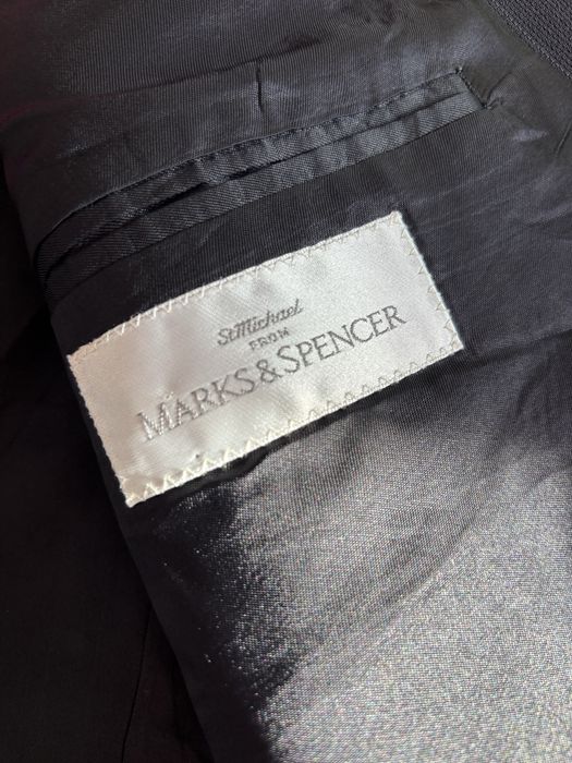 Granatowa marynarka dwurzedowa w paski w stylu vintage