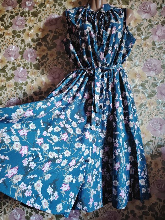 Платье миди нп на пуговицах талия резинка сбоку разрез XL-XXL