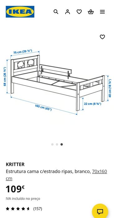 Cama de criança IKEA Kritter com estrado, colchão e dossel