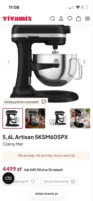 Duży mikser planetarny KitchenAid Artisan 5,6L