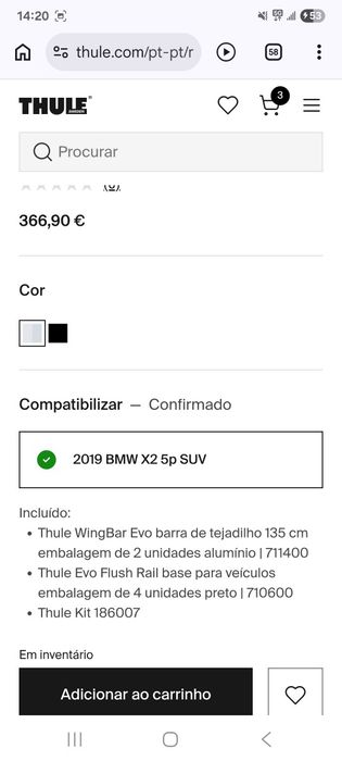 Barras tejadilho Thule wingbar evo( BMW)