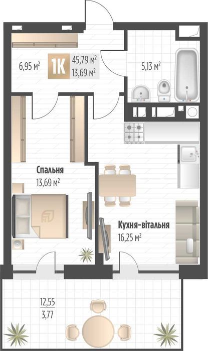 Продаж 1 кім. квартири SOUL PARK вул П. Орлика 45.79 кв.м