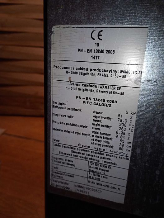 Piec szamot, koza na węgiel.