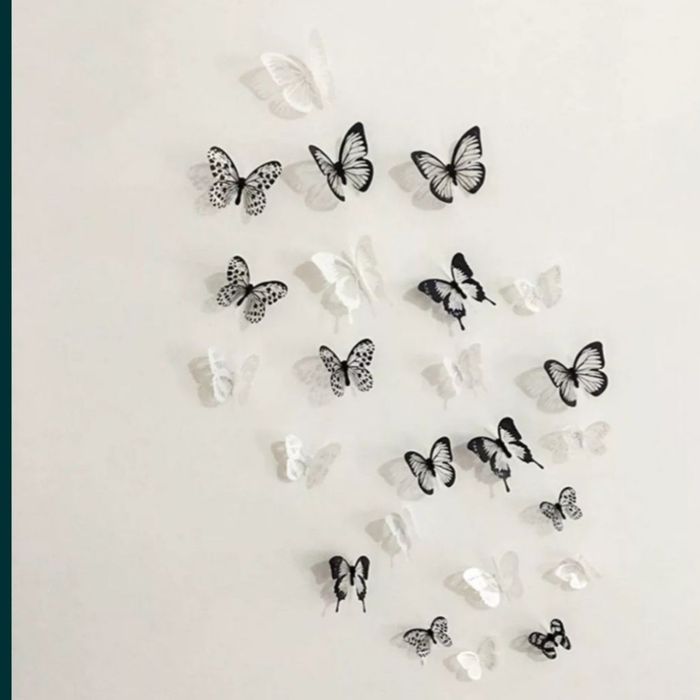 Motyle 3D dekoracja ślubna dekoracja auta czarne białe  12 sztuk komp.