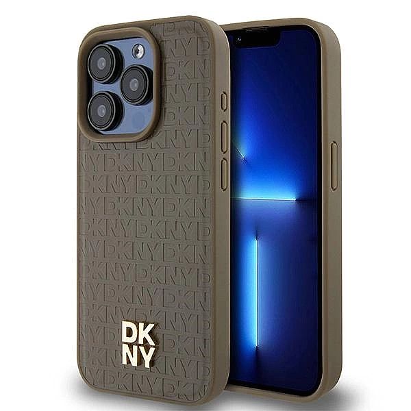 Etui DKNY Leather Pattern Metal Logo MagSafe na iPhone 14 Pro - brązow