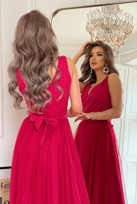 Maxi sukienka tiul wiązana kopertowa wesele studniówka