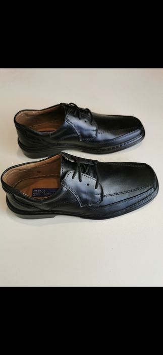 Skórzane Buty Męskie Lekkie Wygodne Czarne M 193