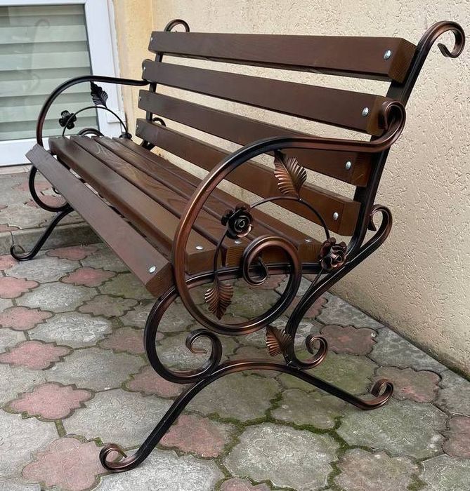 Лавка лофт зі спинкою, лавка на цвинтар, скамейка кована, розмір 1,5 м