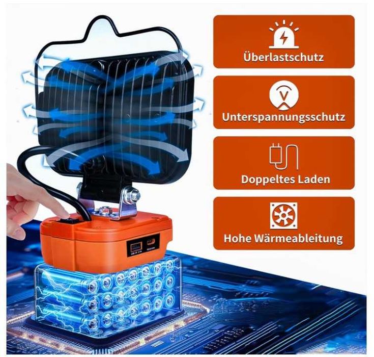 Bezprzewodowa lampa robocza pod akumulator Einhell 80W 8000lm 2 tryby