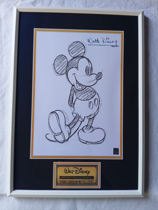 Moldura Mickey Mouse Walt Disney Iconic 1st Sketch com Autógrafo (A4)