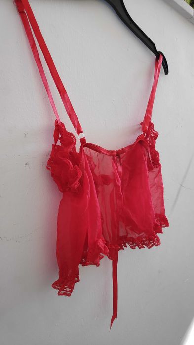 Top Camisa Dormir Sexy Renda Vermelho Tamanho S