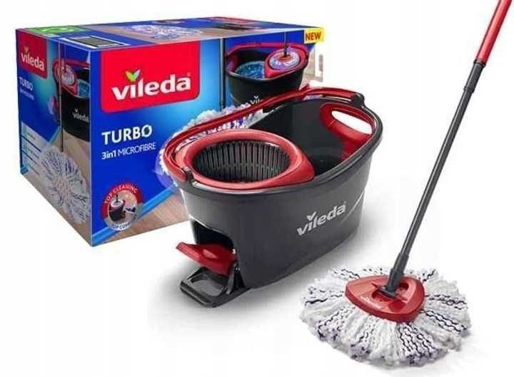 Vileda TURBO 3in1 Microfibre набір для прибирання, трикутна швабра відро 13 л з педальним віджимом