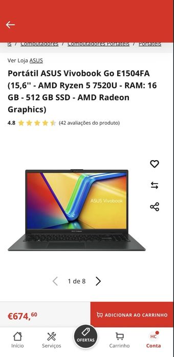 ASUS Vivobook Go 15 E1504FA | Novo | Montijo e Afonsoeiro